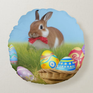 Cute Easter Bunnyfor voor een positieve stemming Rond Kussen