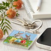 Cute Easter Bunnyfor voor een positieve stemming Sleutelhanger (Voorkant Rechts)