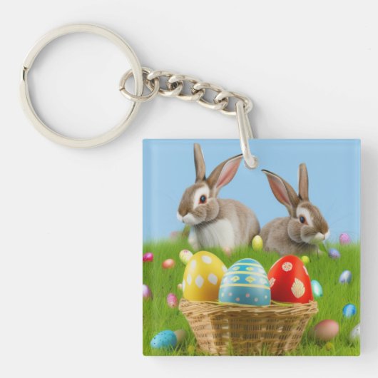 Cute Easter Bunnyfor voor een positieve stemming Sleutelhanger (voorkant)