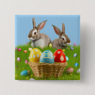 Cute Easter Bunnyfor voor een positieve stemming Vierkante Button 5,1 Cm