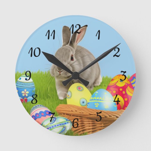 Cute Easter Bunnyvoor een positieve stemming Ronde Klok (Voorkant)