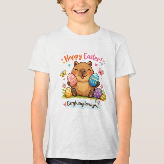 Cute Easter Capybara Eggs Bunny Tri-Blend Shirt (Voorkant)