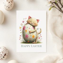 Cute Easter Cat Flat Greeting Card Feestdagenkaart