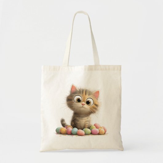 Cute Easter Cat Tote Bag with Pastel Eggs (Voorkant)