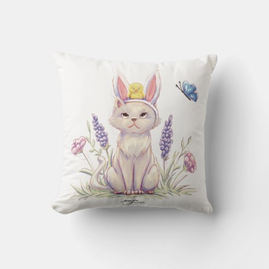 Cute Easter Cat with Chick Illustration pillow Kussen (Voorkant)