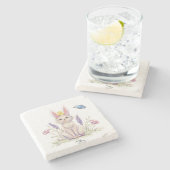 Cute Easter Cat with Chick Illustration Stenen Onderzetter (Zijkant)