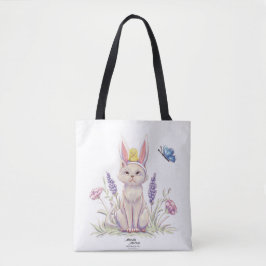 Cute Easter Cat with Chick Illustration Tote Bag