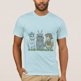 Cute Easter Cats with Bunny Ears, Flowers & Egg Ba T-shirt