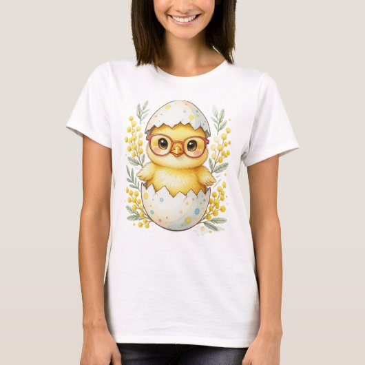 Cute Easter Chick Glasses Mimosa Bloom T-shirt (Voorkant)