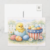 Cute Easter Chick in Egg Watercolor Postcard Feestdagenkaart (Voorkant / Achterkant)