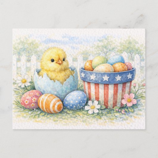 Cute Easter Chick in Egg Watercolor Postcard Feestdagenkaart (Voorkant)