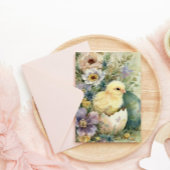 Cute Easter Chick Spring Wildflowers Watercolor Feestdagenkaart