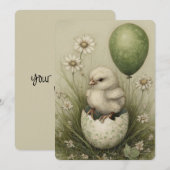Cute Easter Chick with Easter Egg Spring Daisies Feestdagenkaart (Voorkant / Achterkant)