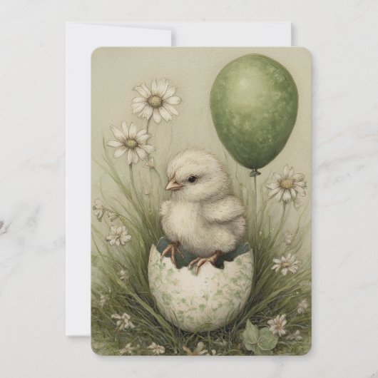 Cute Easter Chick with Easter Egg Spring Daisies Feestdagenkaart (Voorkant)