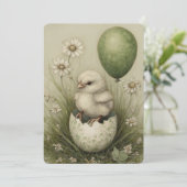 Cute Easter Chick with Easter Egg Spring Daisies Feestdagenkaart (Staand voorkant)