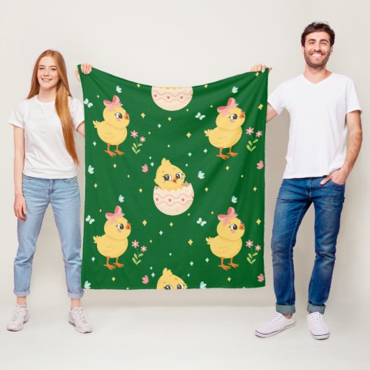 Cute Easter Chick with Pink Bow Seamless Pattern  Fleece Deken (In situ)