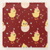 Cute Easter Chick with Pink Bow Seamless Pattern  Glazen Onderzetter (Voorkant)