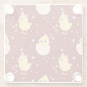 Cute Easter Chick with Pink Bow Seamless Pattern  Glazen Onderzetter (Achterkant)