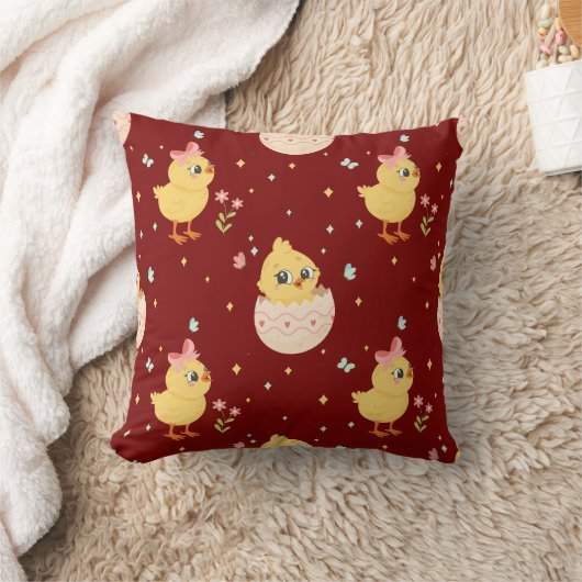 Cute Easter Chick with Pink Bow Seamless Pattern  Kussen (Deken)