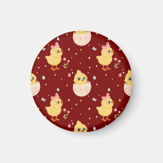 Cute Easter Chick with Pink Bow Seamless Pattern  Magneet (Voorkant)