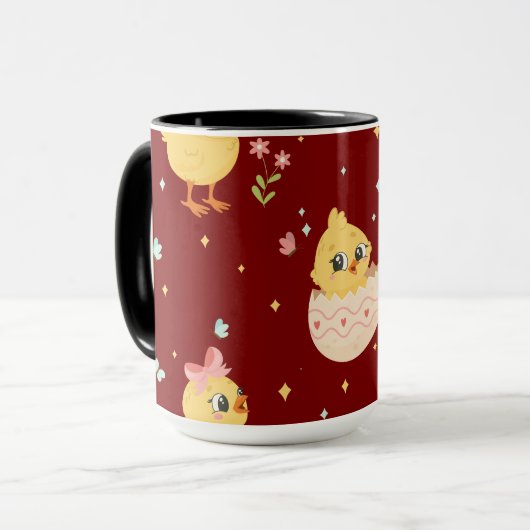 Cute Easter Chick with Pink Bow Seamless Pattern  Mok (Voorkant links)
