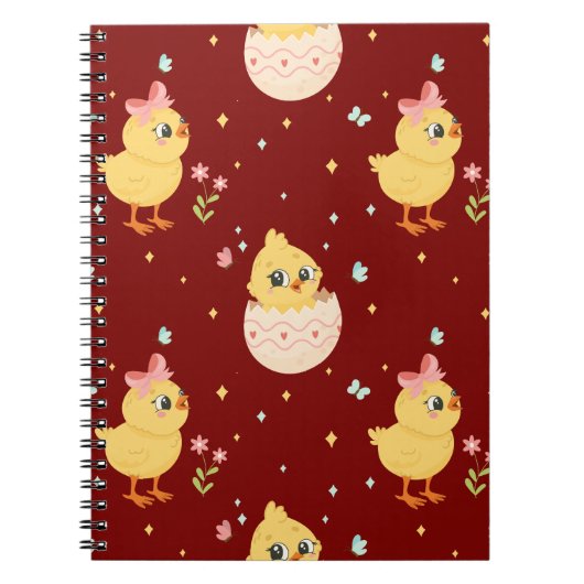 Cute Easter Chick with Pink Bow Seamless Pattern  Notitieboek (Voorkant)