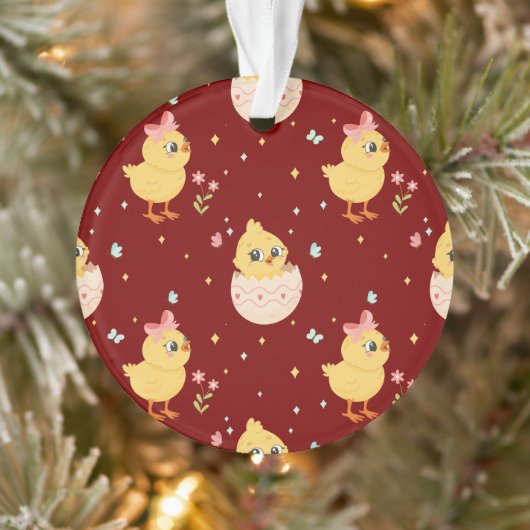 Cute Easter Chick with Pink Bow Seamless Pattern  Ornament (Boom)