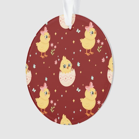 Cute Easter Chick with Pink Bow Seamless Pattern  Ornament (voorkant)