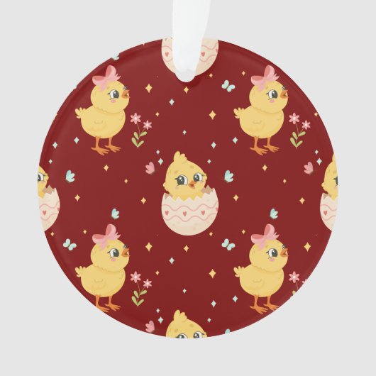 Cute Easter Chick with Pink Bow Seamless Pattern  Ornament (voorkant)