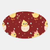 Cute Easter Chick with Pink Bow Seamless Pattern  Ovale Sticker (Voorkant)