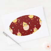 Cute Easter Chick with Pink Bow Seamless Pattern  Ovale Sticker (Envelop)