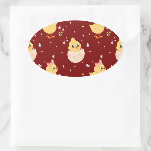 Cute Easter Chick with Pink Bow Seamless Pattern  Ovale Sticker (Tas)