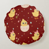 Cute Easter Chick with Pink Bow Seamless Pattern  Rond Kussen (Achterkant)