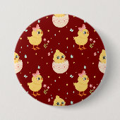Cute Easter Chick with Pink Bow Seamless Pattern  Ronde Button 7,6 Cm (Voorkant)