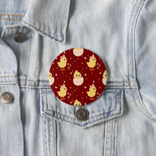 Cute Easter Chick with Pink Bow Seamless Pattern  Ronde Button 7,6 Cm (In situ)