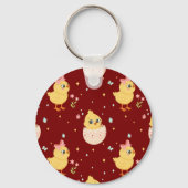 Cute Easter Chick with Pink Bow Seamless Pattern  Sleutelhanger (Voorkant)