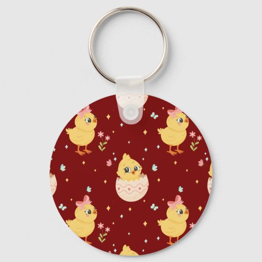 Cute Easter Chick with Pink Bow Seamless Pattern  Sleutelhanger (Voorkant)