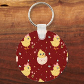 Cute Easter Chick with Pink Bow Seamless Pattern  Sleutelhanger (Voorkant)