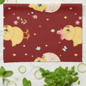 Cute Easter Chick with Pink Bow Seamless Pattern  Theedoek (Gevouwen)