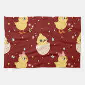 Cute Easter Chick with Pink Bow Seamless Pattern  Theedoek (Horizontaal)