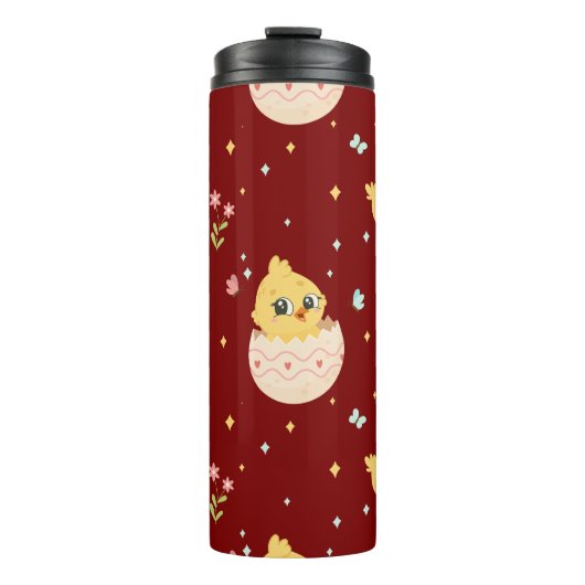 Cute Easter Chick with Pink Bow Seamless Pattern  Thermosbeker (Voorkant)