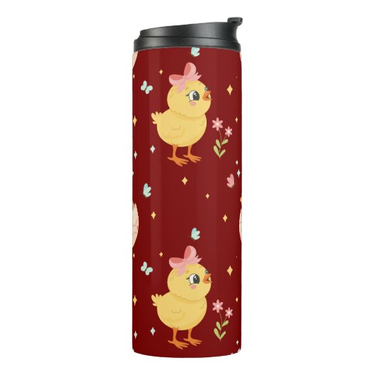 Cute Easter Chick with Pink Bow Seamless Pattern  Thermosbeker (Gedraaid links)