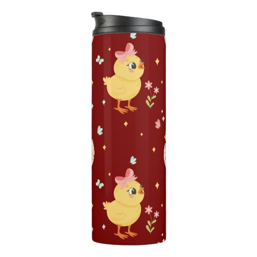 Cute Easter Chick with Pink Bow Seamless Pattern  Thermosbeker (Geroteerd rechts)