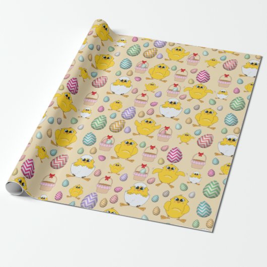Cute Easter Chicken Pattern Cadeaupapier (Uitgerold)