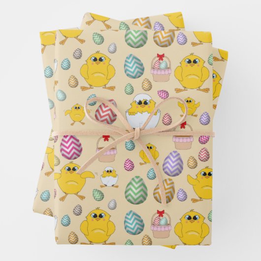 Cute Easter Chicken Pattern Inpakpapier Vel (In situ)