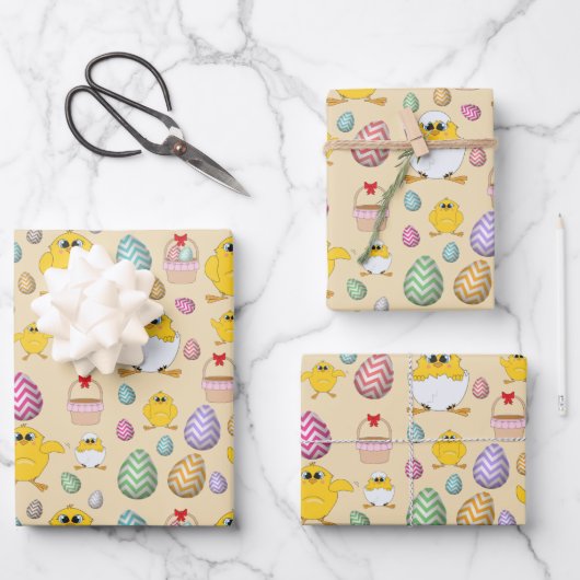 Cute Easter Chicken Pattern Inpakpapier Vel (Voorkant)