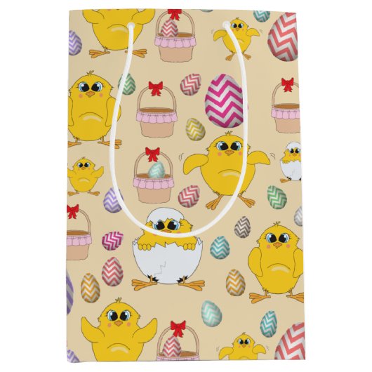 Cute Easter Chicken Pattern Medium Cadeauzakje (Voorkant)