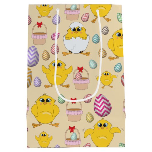 Cute Easter Chicken Pattern Medium Cadeauzakje (Achterkant)