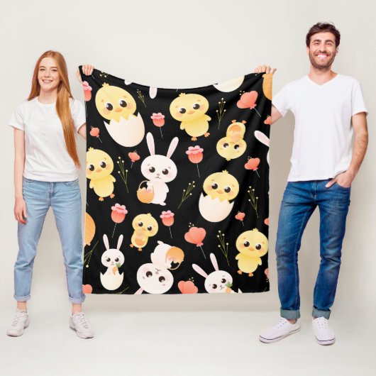 Cute Easter Chicks & Bunnies Seamless Pattern  Fleece Deken (In situ)