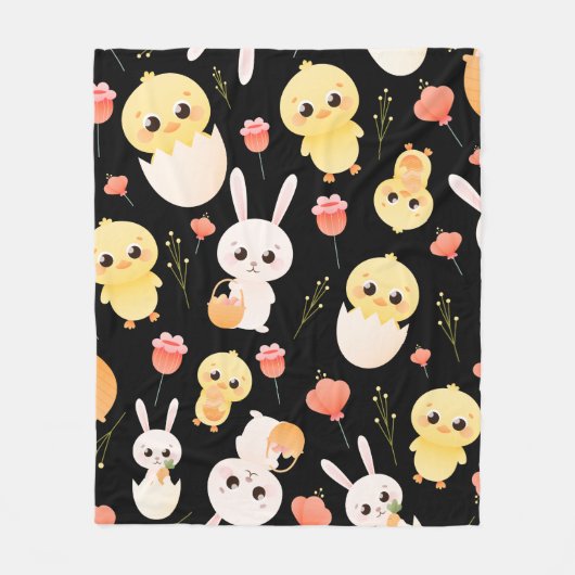 Cute Easter Chicks & Bunnies Seamless Pattern  Fleece Deken (Voorkant)